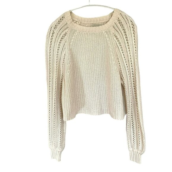 American Eagle Cropped Sweater Pullover Crew Neck Cable Knit Women's Size Small - Picture 1 of 10